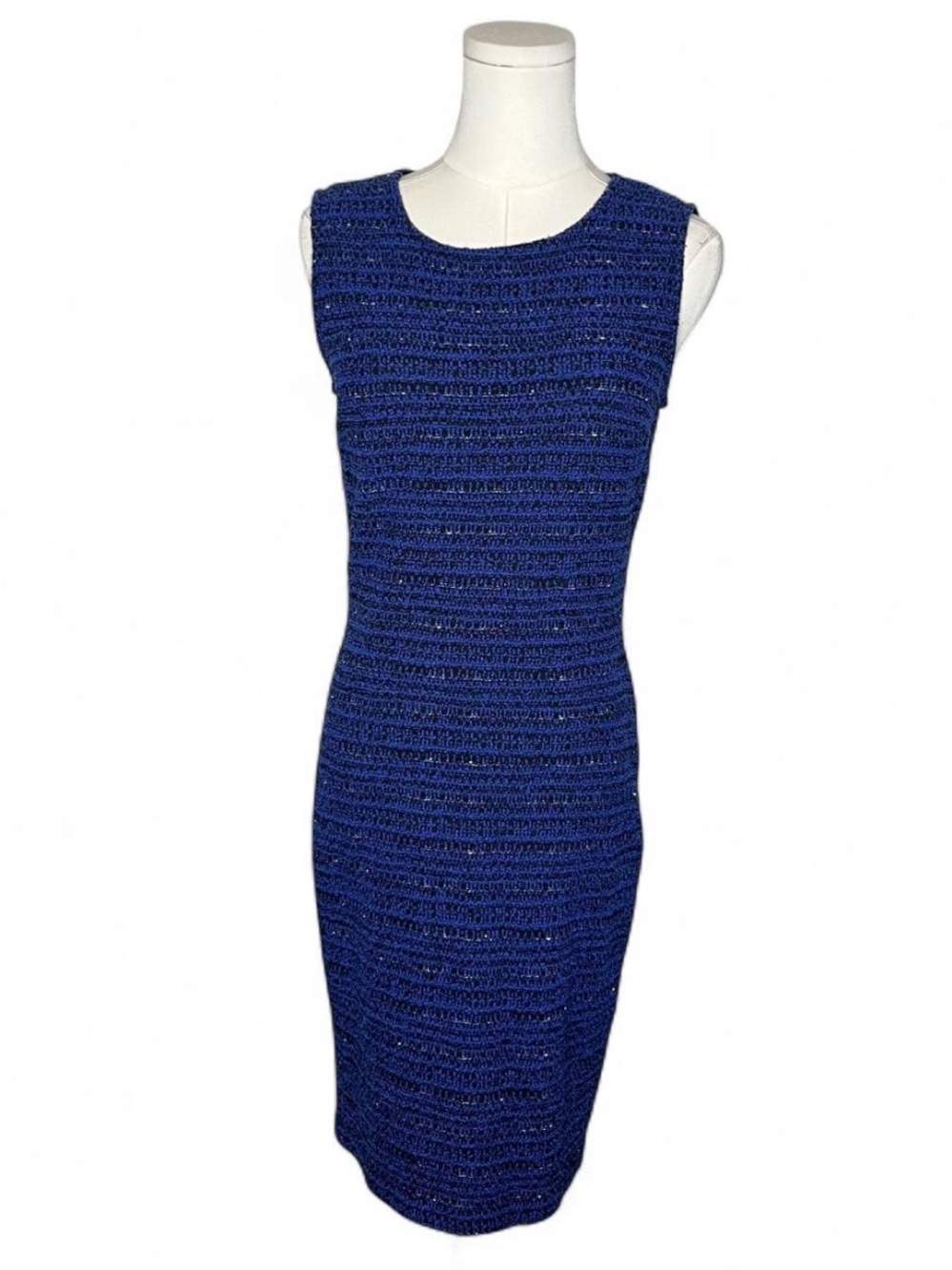 St John Collection Tweed Knit Sleeveless Dress Career Professional in Royal Blue